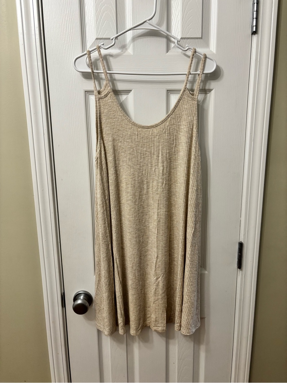 Audrey 3+1 Ribbed Oatmeal Double-Strap Swing Tank Dress Women’s Size Large - Picture 2 of 7